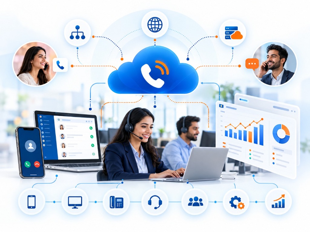 Cloud telephony company in India providing enterprise VoIP, smart IVR, call routing, and real-time communication dashboards