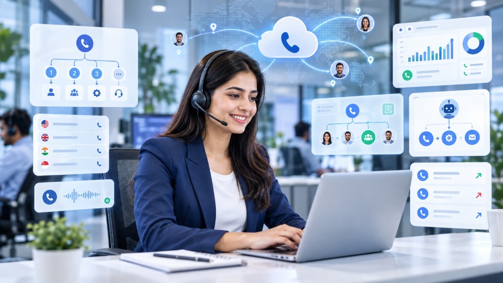 Customized Interactive Voice Response (IVR) solutions dashboard showing intelligent call routing and cloud telephony analytics
